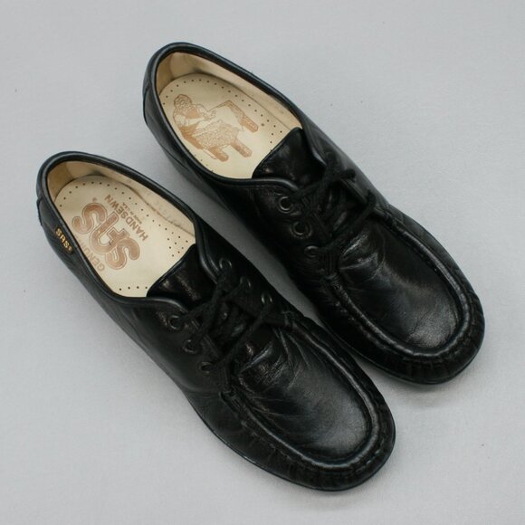 SAS Ladies 6.5 N Narrow Siesta Loafers Black Leather Comfort Wedge Moccasins USA - Picture 6 of 12